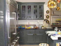 Cabinets with midnight green crackle finish