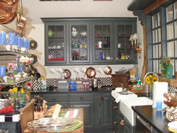 Midnight green crackle cabinets